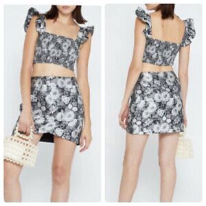 Kourt Tela Skirt and Crop Top Set Silver Gray & Black SMALL NWT